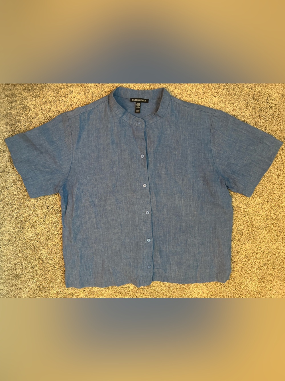 Eileen Fisher 100% Organic Linen Short Sleeve Button Front Top